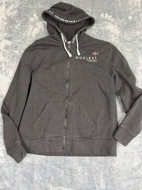 Hurley Mens Black Full-Zip Hoodie With Logo Design Size M